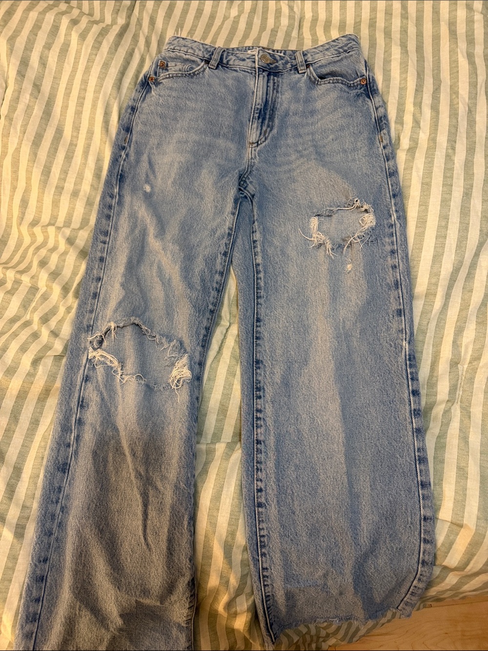 Garage Light Blue Distressed Straight-Leg Jeans